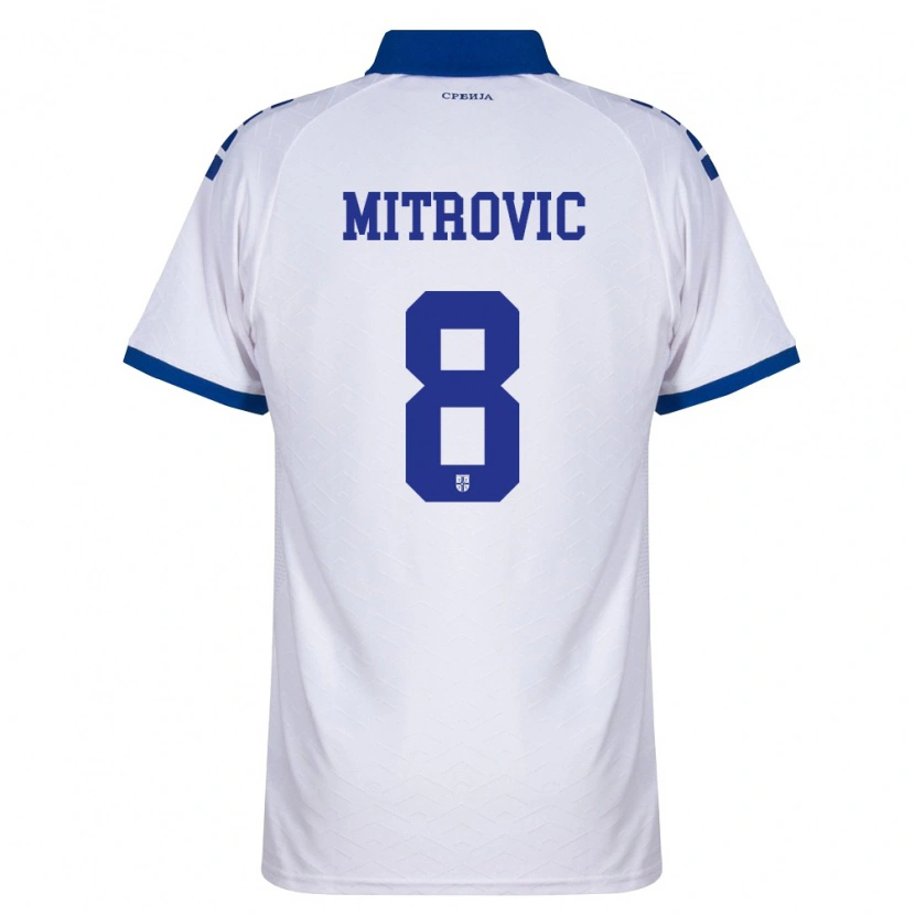 Danxen Barn Serbien Matija Mitrović #8 Marin Vit Röd Bortatröja Matchtröjor 26-28 Tröjor T-Tröja