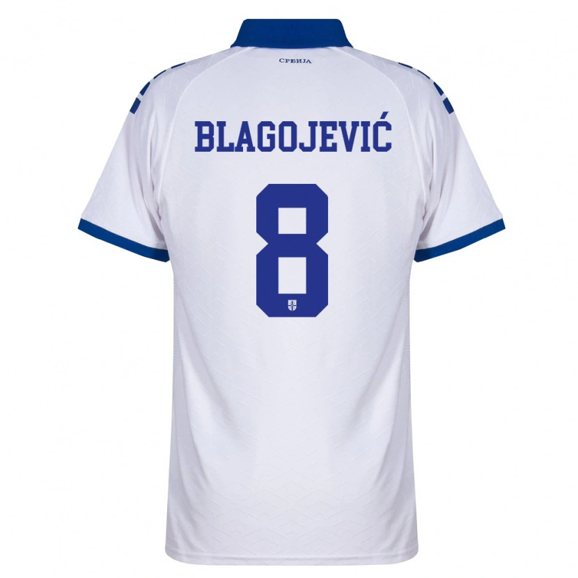 Danxen Barn Serbien Dina Blagojevic #8 Marin Vit Röd Bortatröja Matchtröjor 26-28 Tröjor T-Tröja