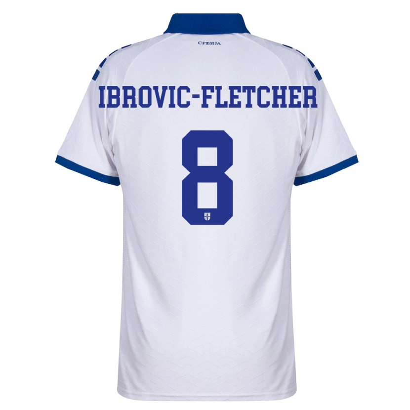 Danxen Barn Serbien Edward Ibrovic-Fletcher #8 Marin Vit Röd Bortatröja Matchtröjor 26-28 Tröjor T-Tröja
