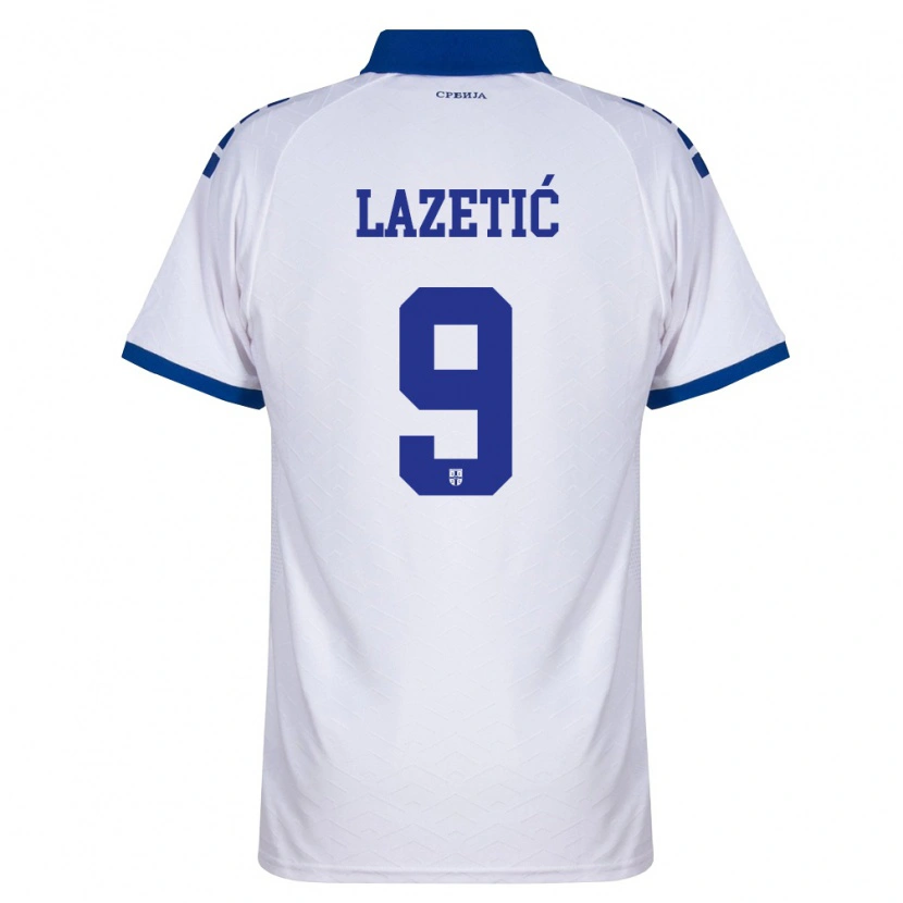 Danxen Barn Serbien Marko Lazetić #9 Marin Vit Röd Bortatröja Matchtröjor 26-28 Tröjor T-Tröja