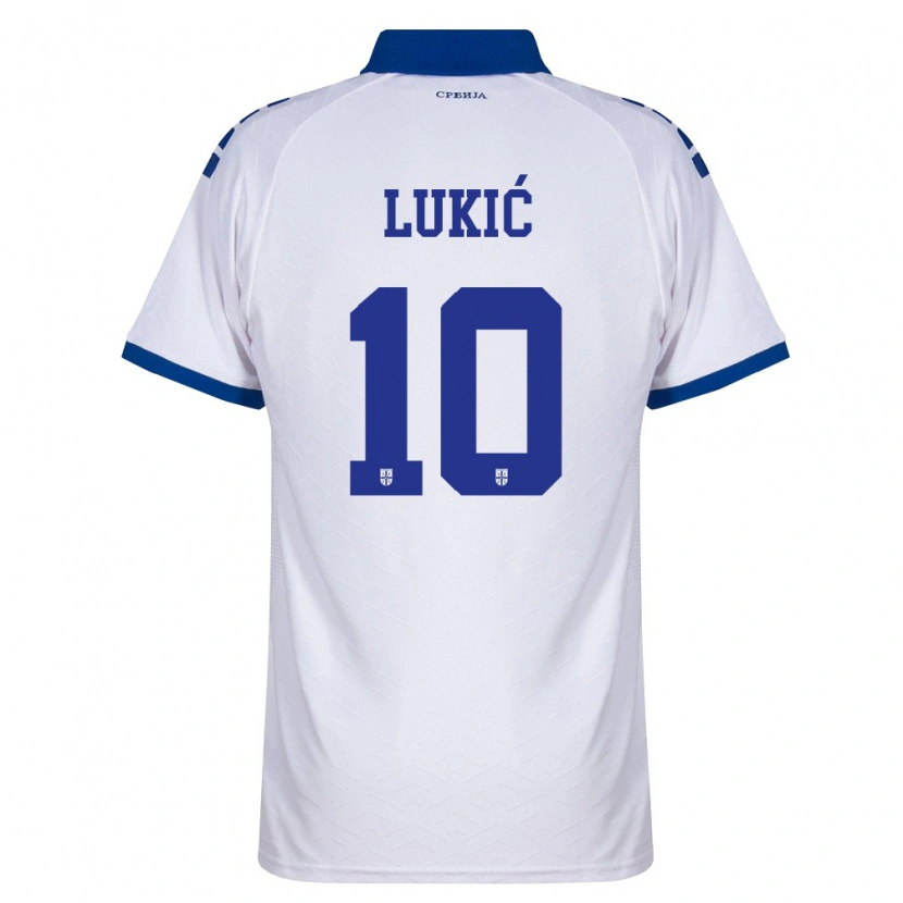 Danxen Barn Serbien Saša Lukić #10 Marin Vit Röd Bortatröja Matchtröjor 26-28 Tröjor T-Tröja