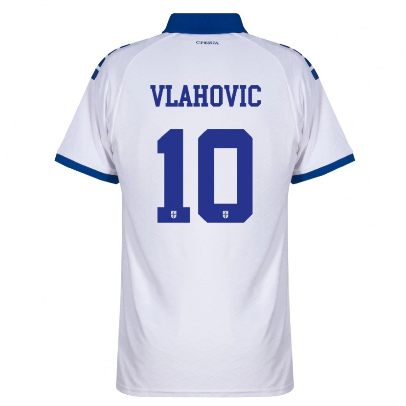 Danxen Barn Serbien Vanja Vlahović #10 Marin Vit Röd Bortatröja Matchtröjor 26-28 Tröjor T-Tröja