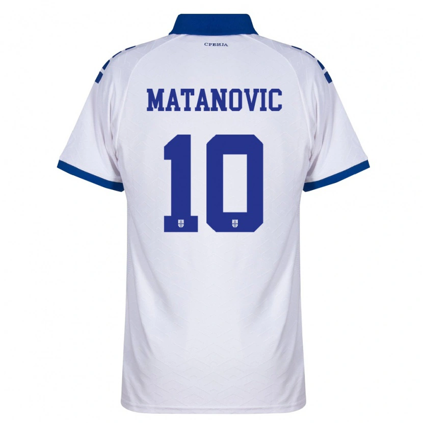 Danxen Barn Serbien Ognjen Matanovic #10 Marin Vit Röd Bortatröja Matchtröjor 26-28 Tröjor T-Tröja