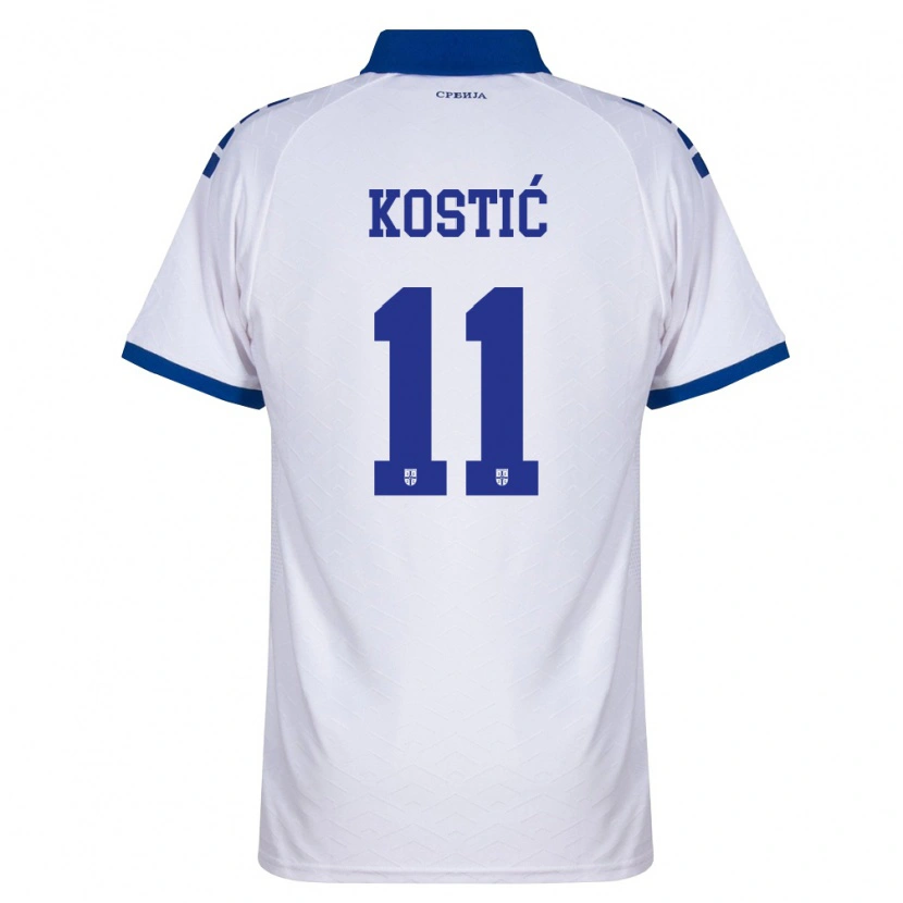 Danxen Barn Serbien Filip Kostić #11 Marin Vit Röd Bortatröja Matchtröjor 26-28 Tröjor T-Tröja