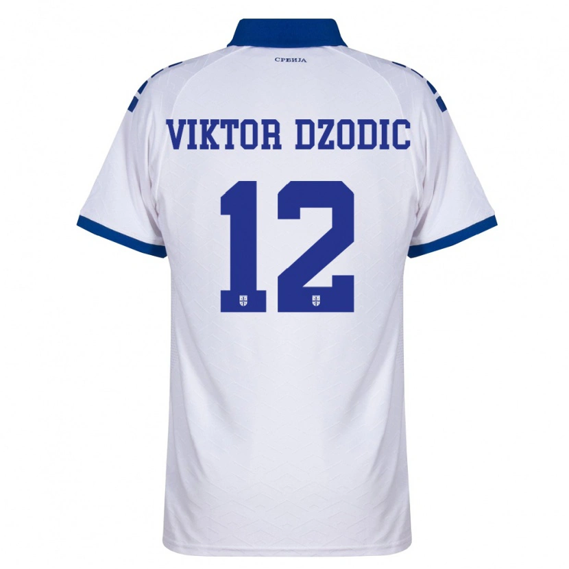 Danxen Barn Serbien Viktor Dzodic #12 Marin Vit Röd Bortatröja Matchtröjor 26-28 Tröjor T-Tröja
