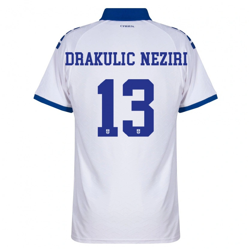 Danxen Barn Serbien Andrej Drakulic Neziri #13 Marin Vit Röd Bortatröja Matchtröjor 26-28 Tröjor T-Tröja