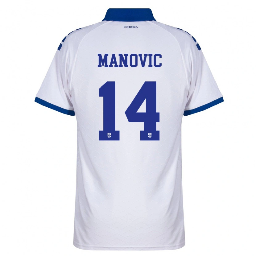 Danxen Barn Serbien Sergej Manovic #14 Marin Vit Röd Bortatröja Matchtröjor 26-28 Tröjor T-Tröja