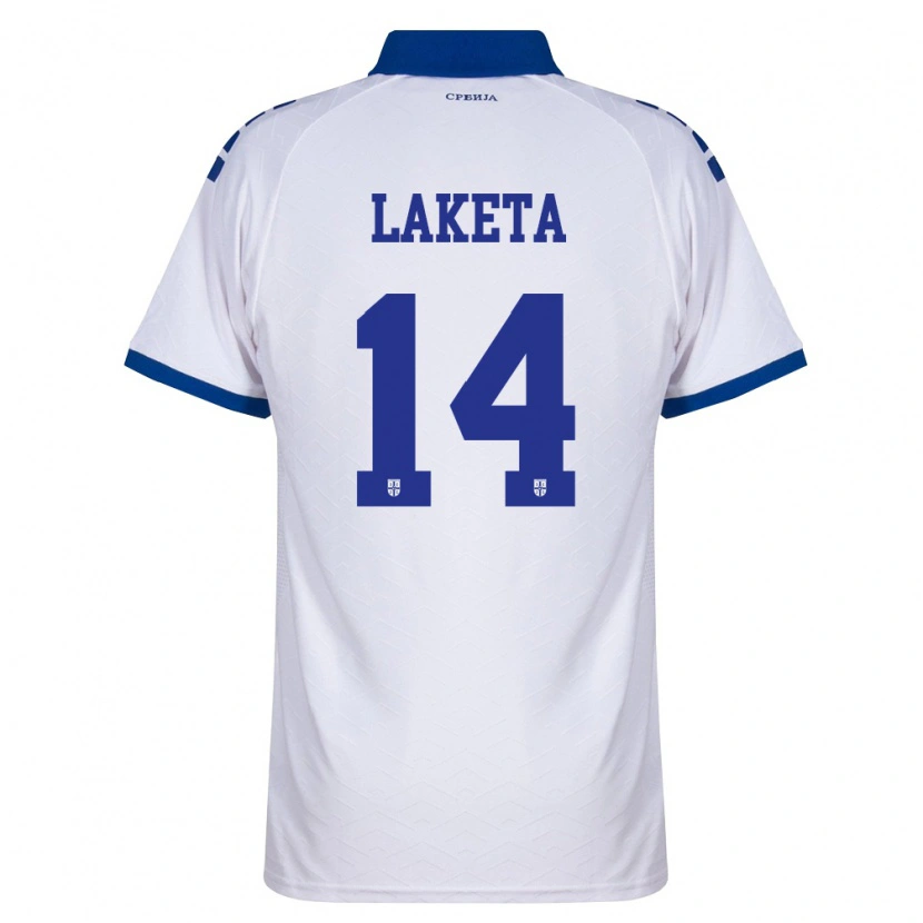 Danxen Barn Serbien Andrija Laketa #14 Marin Vit Röd Bortatröja Matchtröjor 26-28 Tröjor T-Tröja