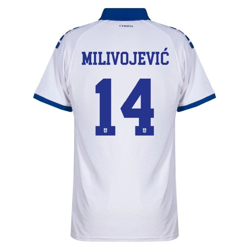 Danxen Barn Serbien Vesna Milivojevic #14 Marin Vit Röd Bortatröja Matchtröjor 26-28 Tröjor T-Tröja