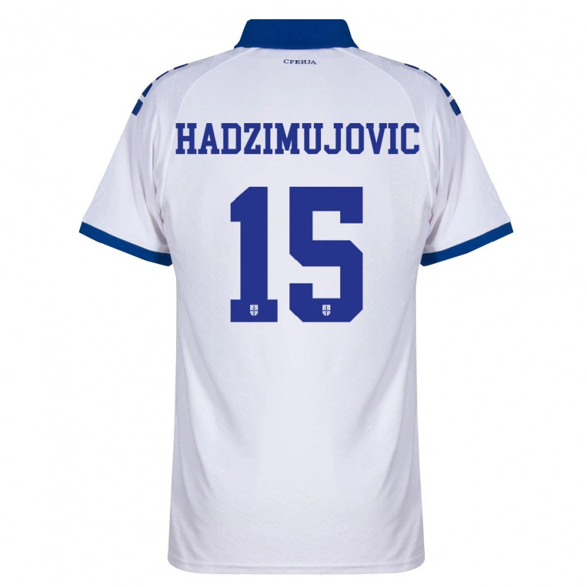 Danxen Barn Serbien Ahmed Hadzimujovic #15 Marin Vit Röd Bortatröja Matchtröjor 26-28 Tröjor T-Tröja