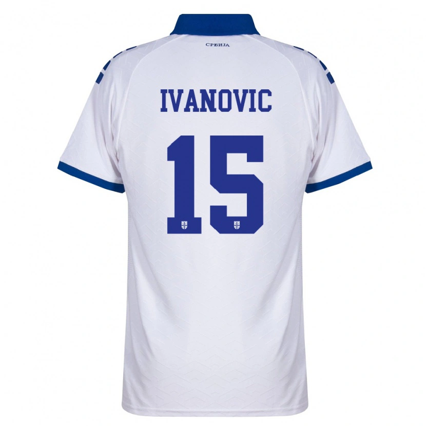 Danxen Barn Serbien Ognjen Ivanovic #15 Marin Vit Röd Bortatröja Matchtröjor 26-28 Tröjor T-Tröja