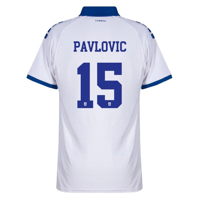 Danxen Barn Serbien Dusan Pavlovic #15 Marin Vit Röd Bortatröja Matchtröjor 26-28 Tröjor T-Tröja