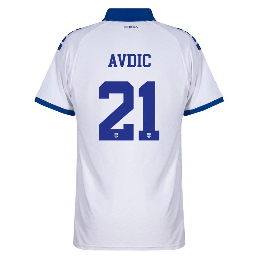 Danxen Barn Serbien Adem Avdic #21 Marin Vit Röd Bortatröja Matchtröjor 26-28 Tröjor T-Tröja