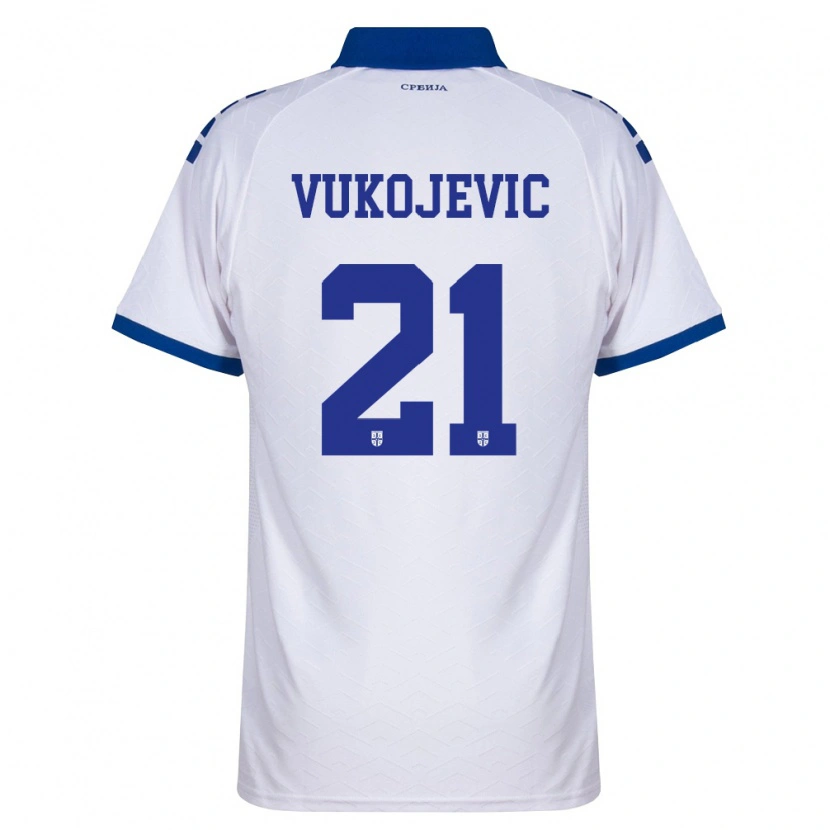 Danxen Barn Serbien Veljko Vukojevic #21 Marin Vit Röd Bortatröja Matchtröjor 26-28 Tröjor T-Tröja