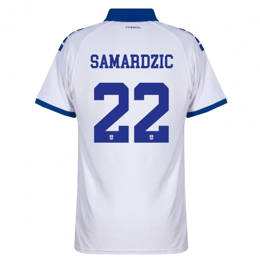 Danxen Barn Serbien Lazar Samardžić #22 Marin Vit Röd Bortatröja Matchtröjor 26-28 Tröjor T-Tröja