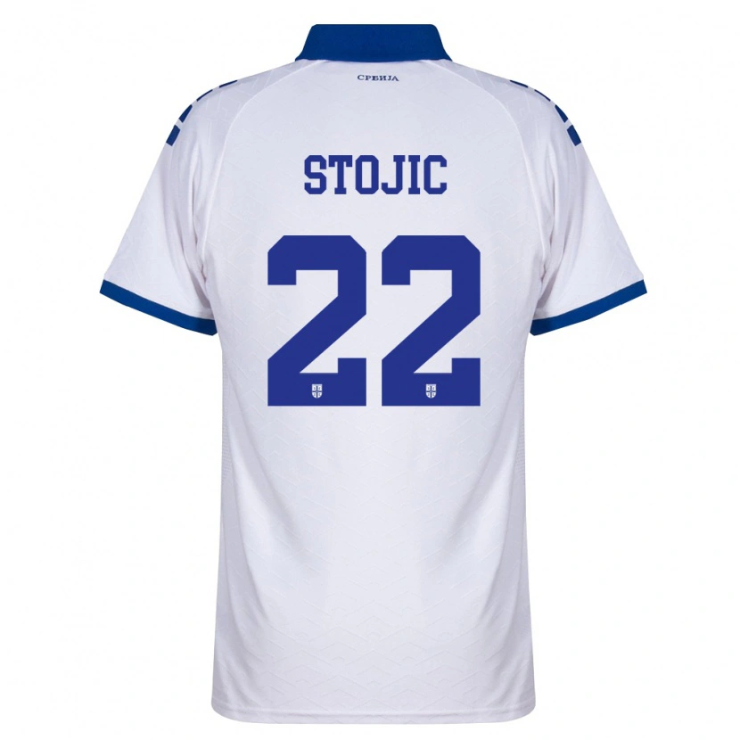 Danxen Barn Serbien Nemanja Stojic #22 Marin Vit Röd Bortatröja Matchtröjor 26-28 Tröjor T-Tröja