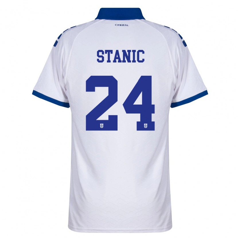 Danxen Barn Serbien Petar Stanic #24 Marin Vit Röd Bortatröja Matchtröjor 26-28 Tröjor T-Tröja