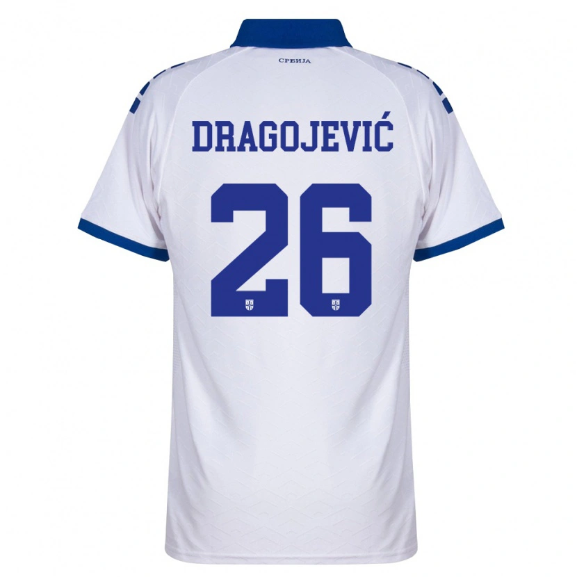 Danxen Barn Serbien Vanja Dragojevic #26 Marin Vit Röd Bortatröja Matchtröjor 26-28 Tröjor T-Tröja