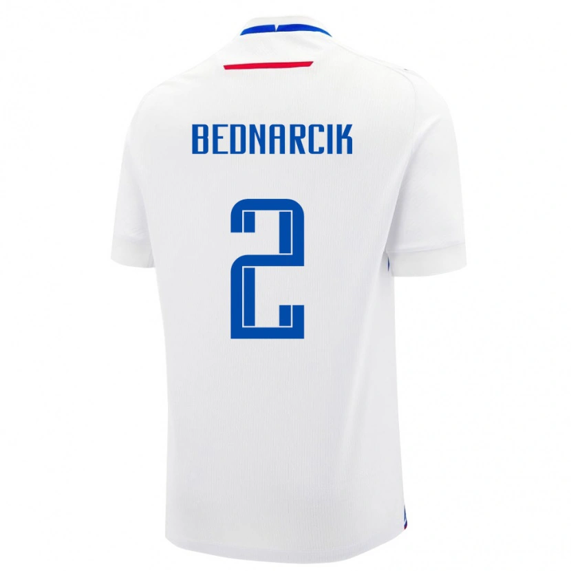 Danxen Barn Slovakien Fedor Bednarcik #2 Vit Blå Bortatröja Matchtröjor 26-28 Tröjor T-Tröja