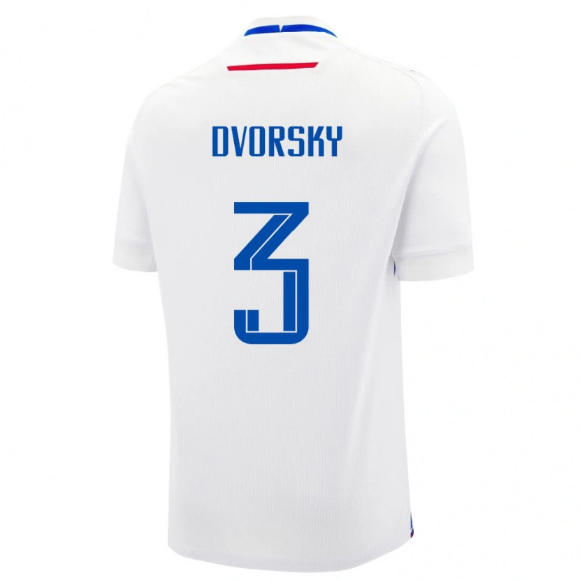 Danxen Barn Slovakien Lukas Dvorsky #3 Vit Blå Bortatröja Matchtröjor 26-28 Tröjor T-Tröja