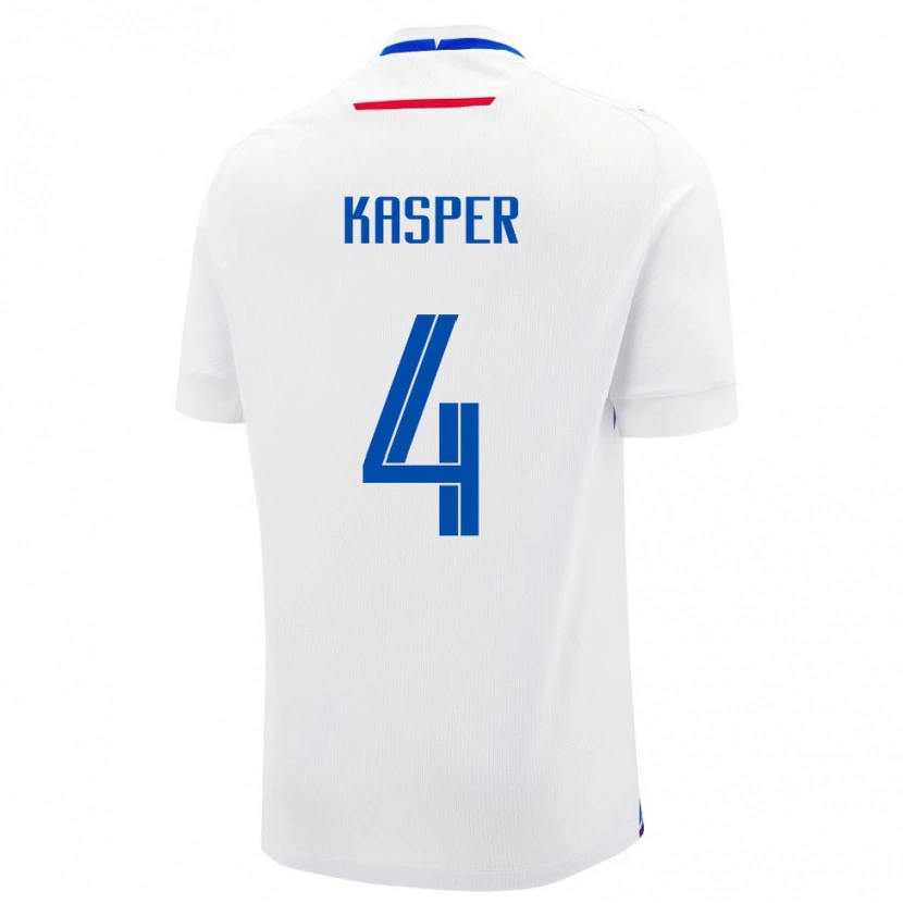 Danxen Barn Slovakien Adam Kasper #4 Vit Blå Bortatröja Matchtröjor 26-28 Tröjor T-Tröja