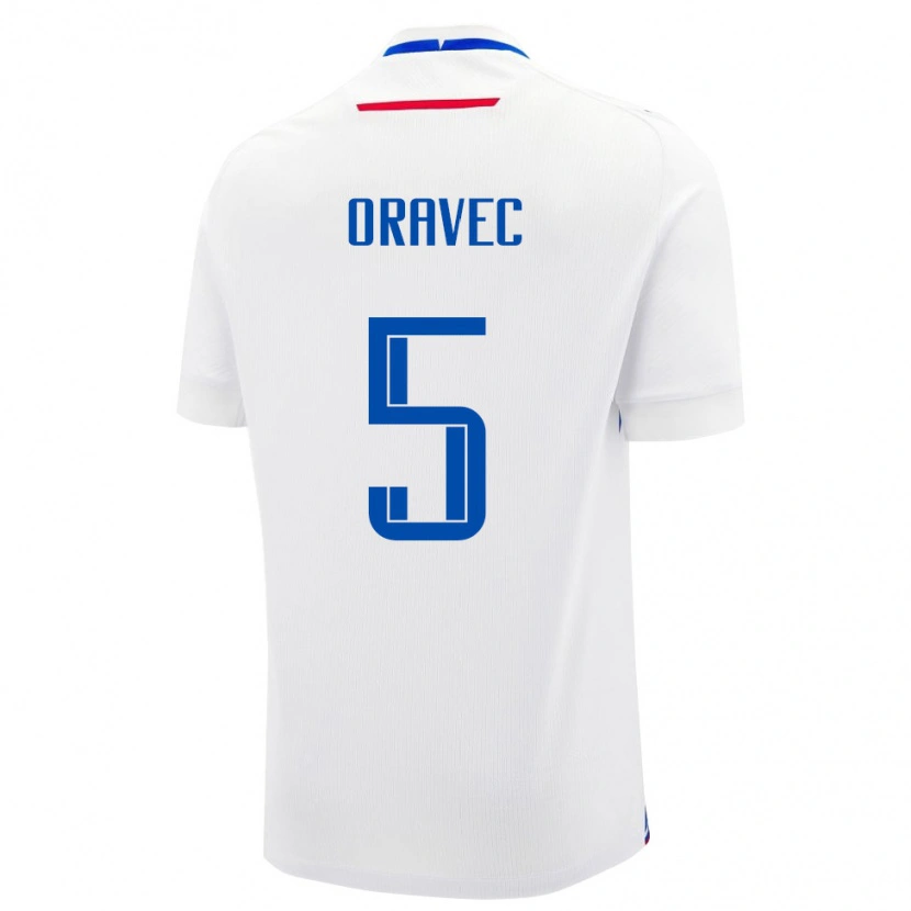 Danxen Barn Slovakien Adam Oravec #5 Vit Blå Bortatröja Matchtröjor 26-28 Tröjor T-Tröja