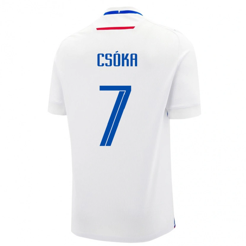 Danxen Barn Slovakien Bálint Csóka #7 Vit Blå Bortatröja Matchtröjor 26-28 Tröjor T-Tröja