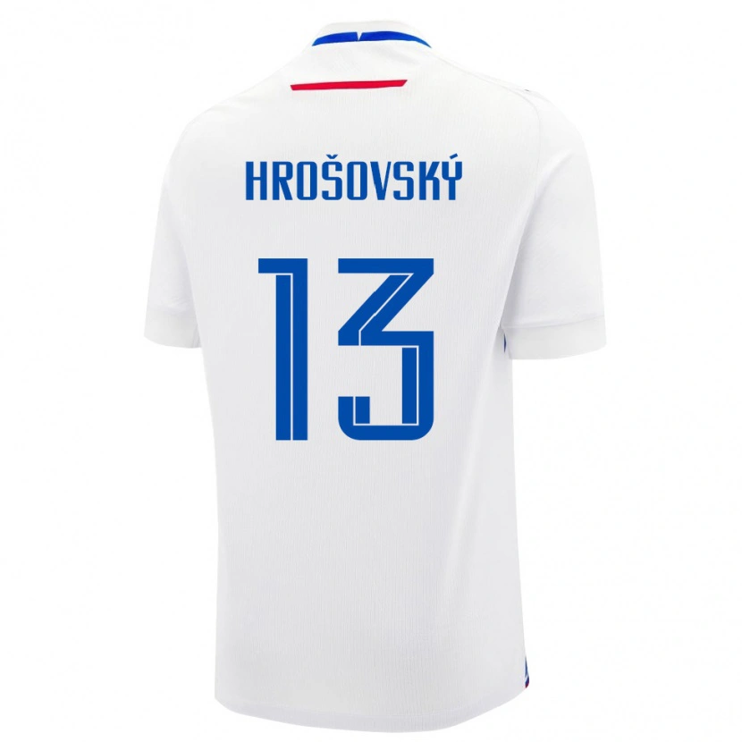 Danxen Barn Slovakien Patrik Hrosovsky #13 Vit Blå Bortatröja Matchtröjor 26-28 Tröjor T-Tröja
