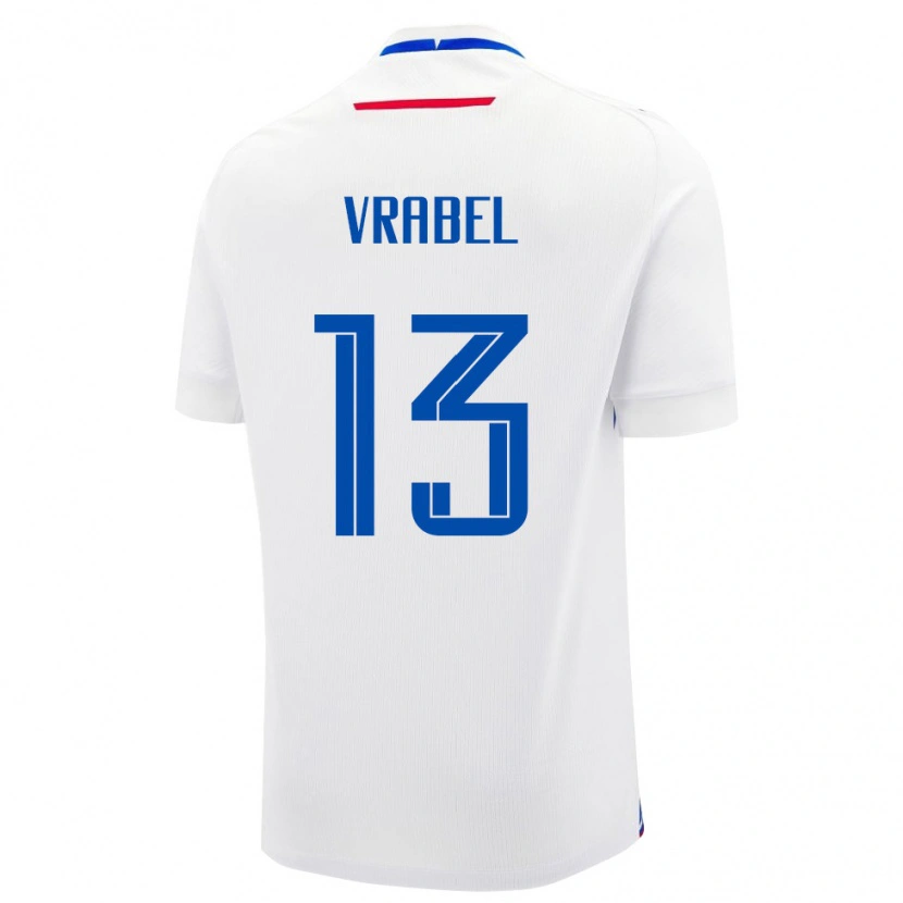 Danxen Barn Slovakien Viliam Vrabel #13 Vit Blå Bortatröja Matchtröjor 26-28 Tröjor T-Tröja