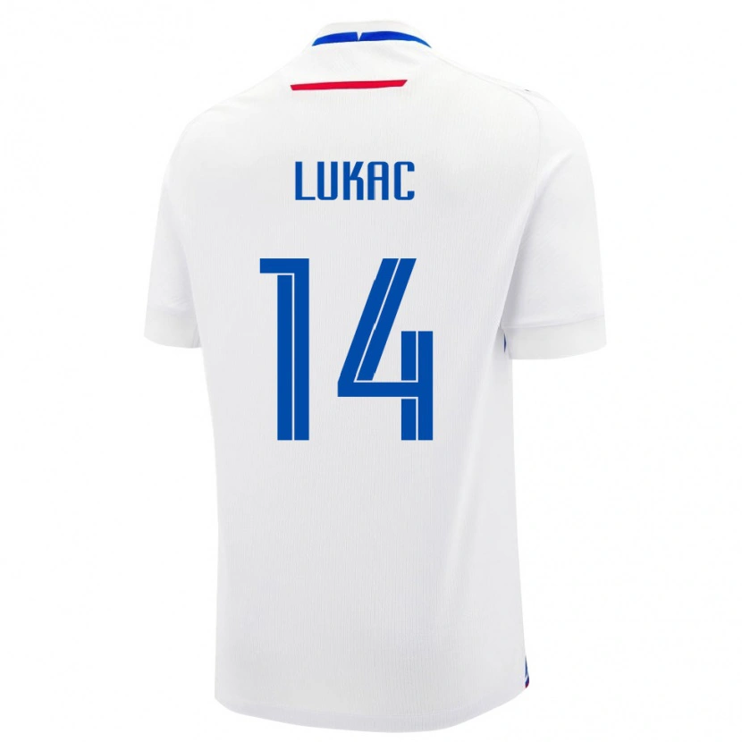 Danxen Barn Slovakien Andrej Lukac #14 Vit Blå Bortatröja Matchtröjor 26-28 Tröjor T-Tröja