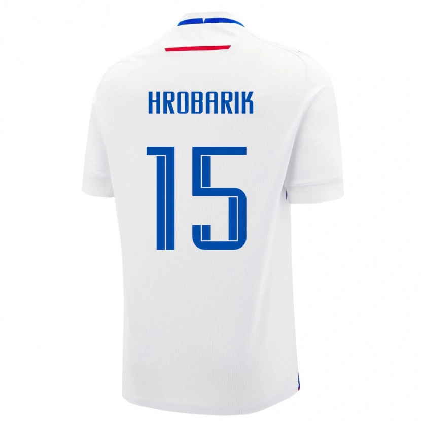 Danxen Barn Slovakien Tobias Hrobarik #15 Vit Blå Bortatröja Matchtröjor 26-28 Tröjor T-Tröja