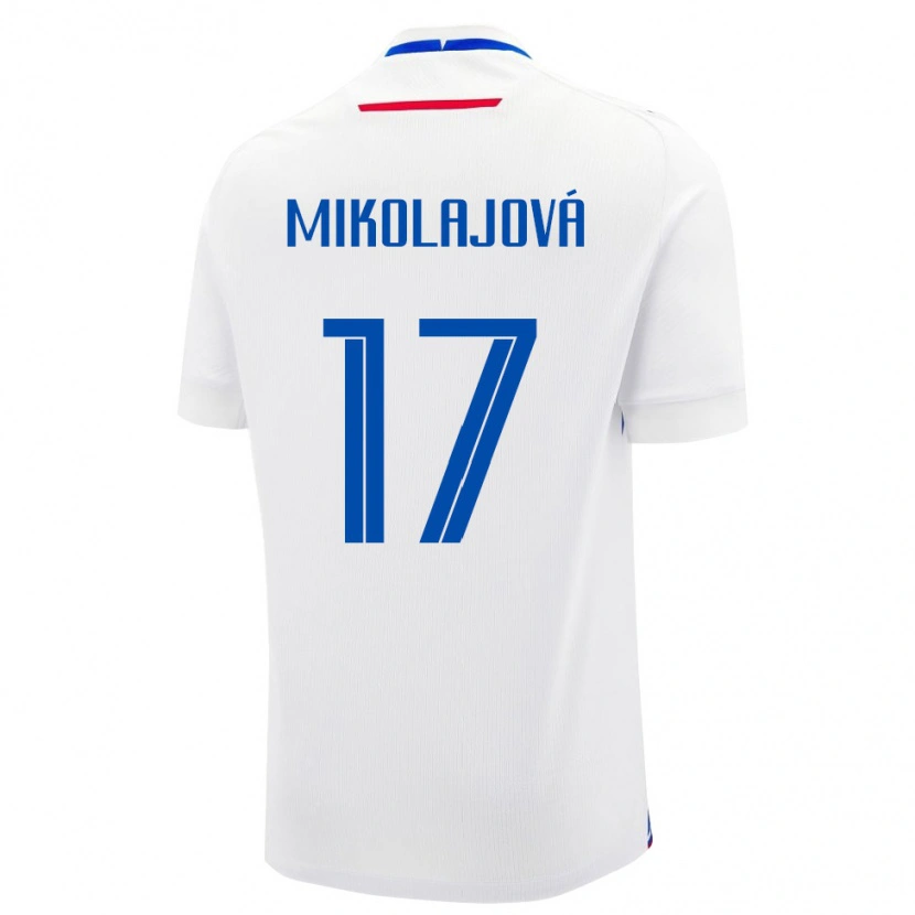 Danxen Barn Slovakien Mária Mikolajová #17 Vit Blå Bortatröja Matchtröjor 26-28 Tröjor T-Tröja