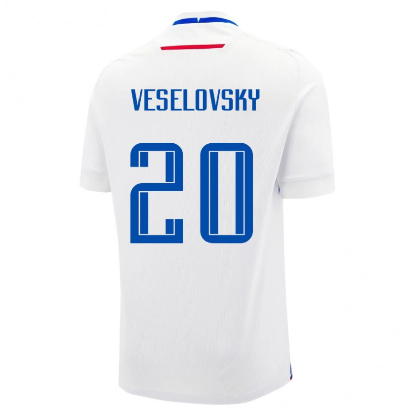 Danxen Barn Slovakien Dominik Veselovsky #20 Vit Blå Bortatröja Matchtröjor 26-28 Tröjor T-Tröja