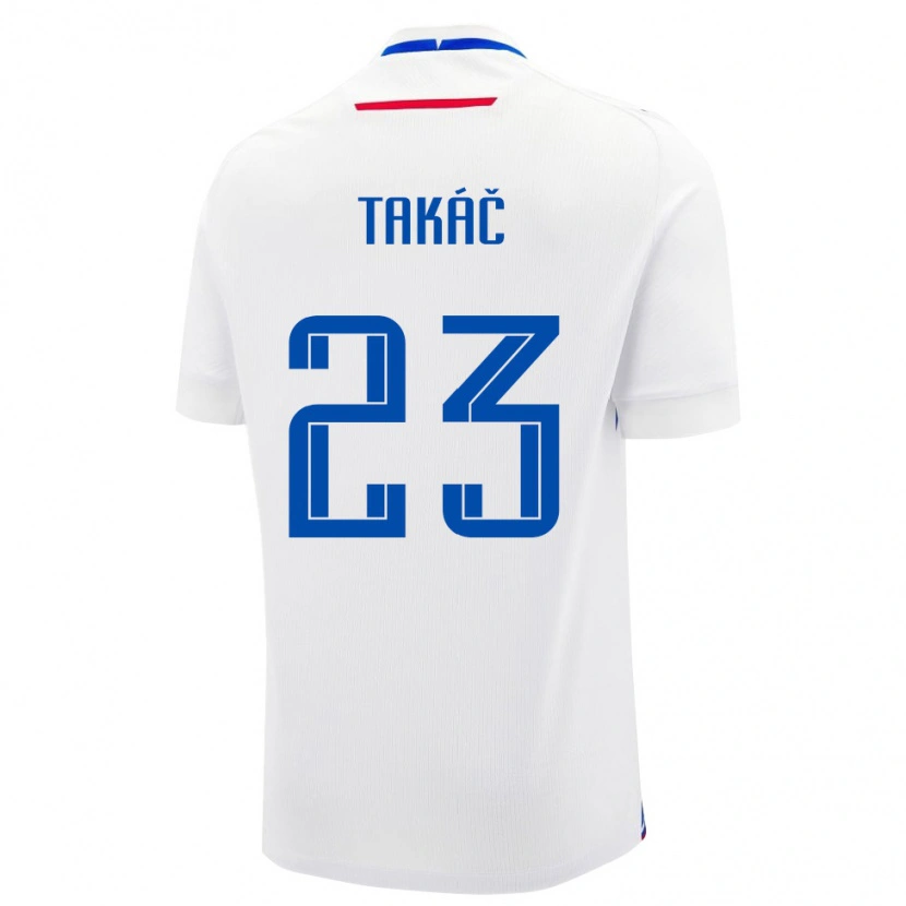 Danxen Barn Slovakien Dominik Takac #23 Vit Blå Bortatröja Matchtröjor 26-28 Tröjor T-Tröja