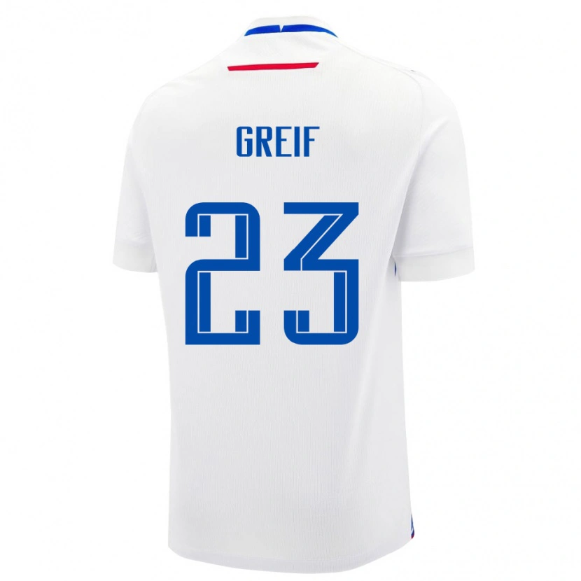 Danxen Barn Slovakien Dominik Greif #23 Vit Blå Bortatröja Matchtröjor 26-28 Tröjor T-Tröja