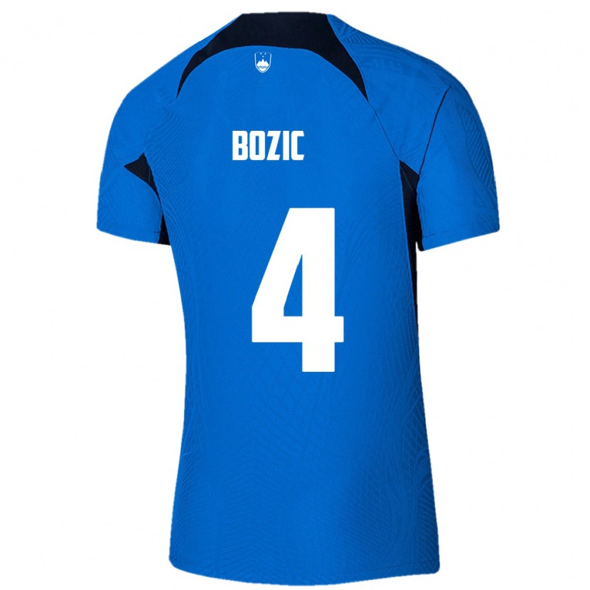 Danxen Barn Slovenien Viktor Bozic #4 Blå Vit Bortatröja Matchtröjor 26-28 Tröjor T-Tröja