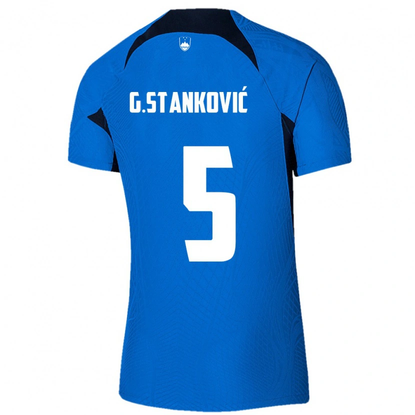 Danxen Barn Slovenien Jon Gorenc Stankovic #5 Blå Vit Bortatröja Matchtröjor 26-28 Tröjor T-Tröja
