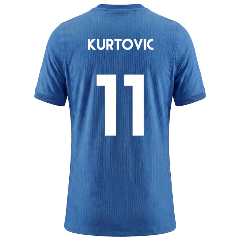 Danxen Barn Slovenien Kenan Kurtovic #11 Blå Vit Bortatröja Matchtröjor 26-28 Tröjor T-Tröja