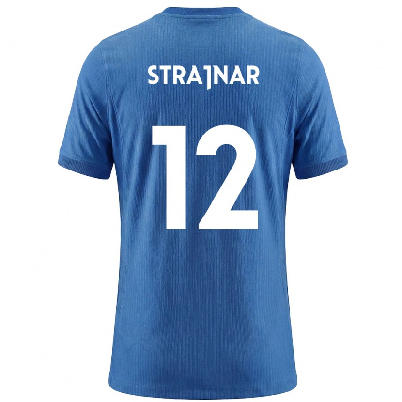 Danxen Barn Slovenien Aljaz Strajnar #12 Blå Vit Bortatröja Matchtröjor 26-28 Tröjor T-Tröja
