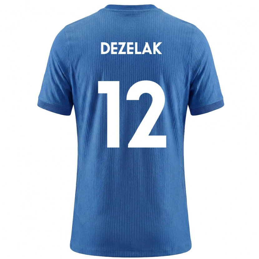 Danxen Barn Slovenien Matej Dezelak #12 Blå Vit Bortatröja Matchtröjor 26-28 Tröjor T-Tröja