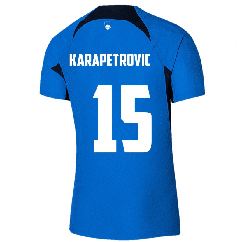 Danxen Barn Slovenien Luka Karapetrovic #15 Blå Vit Bortatröja Matchtröjor 26-28 Tröjor T-Tröja