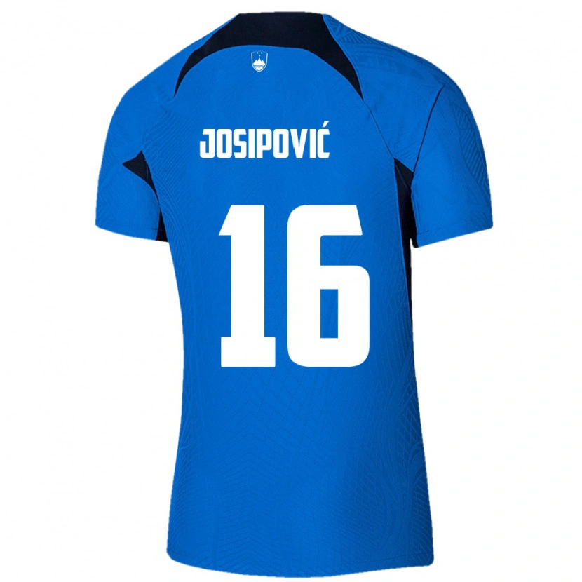 Danxen Barn Slovenien Aleksej Josipović #16 Blå Vit Bortatröja Matchtröjor 26-28 Tröjor T-Tröja