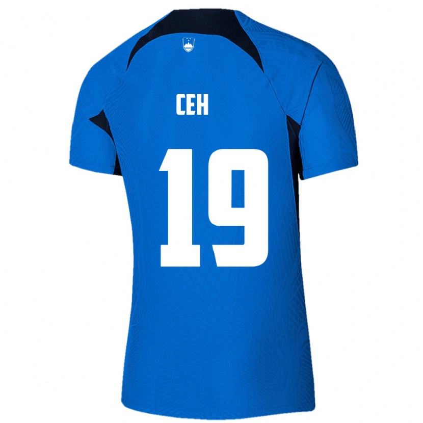 Danxen Barn Slovenien Lukas Ceh #19 Blå Vit Bortatröja Matchtröjor 26-28 Tröjor T-Tröja