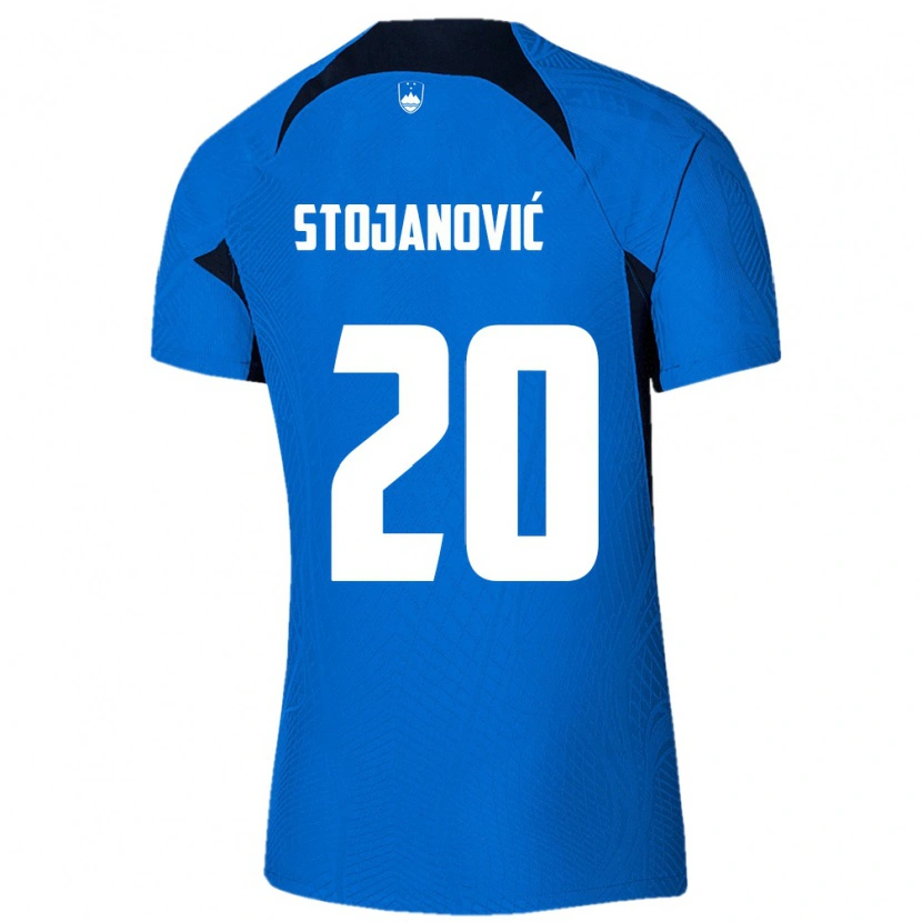 Danxen Barn Slovenien Petar Stojanović #20 Blå Vit Bortatröja Matchtröjor 26-28 Tröjor T-Tröja