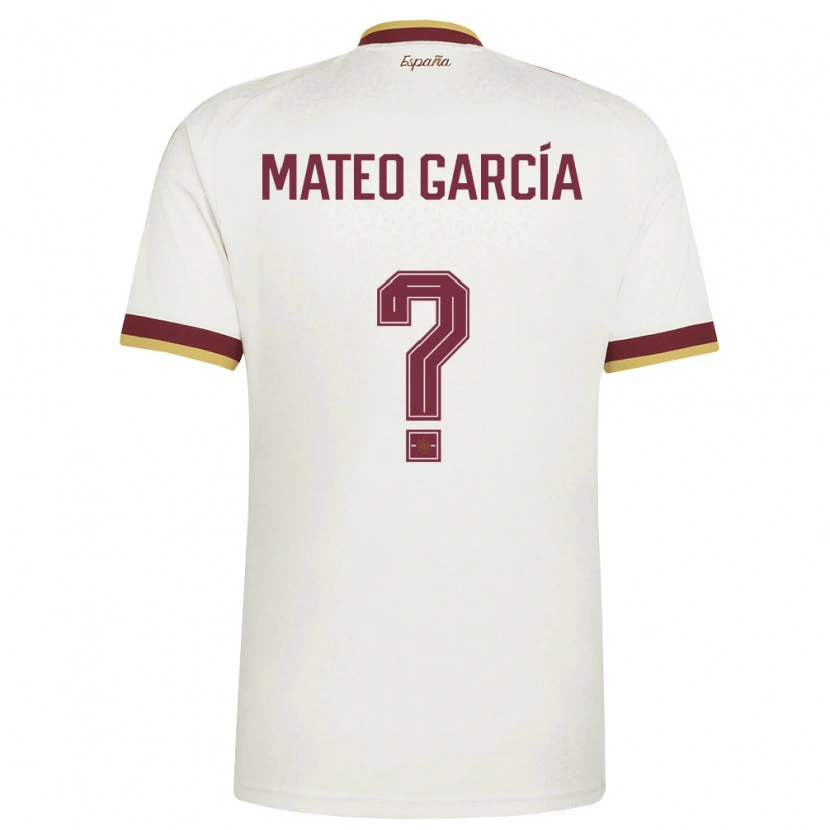 Danxen Barn Spanien Mateo García #0 Off-White Burgund Bortatröja Matchtröjor 26-28 Tröjor T-Tröja