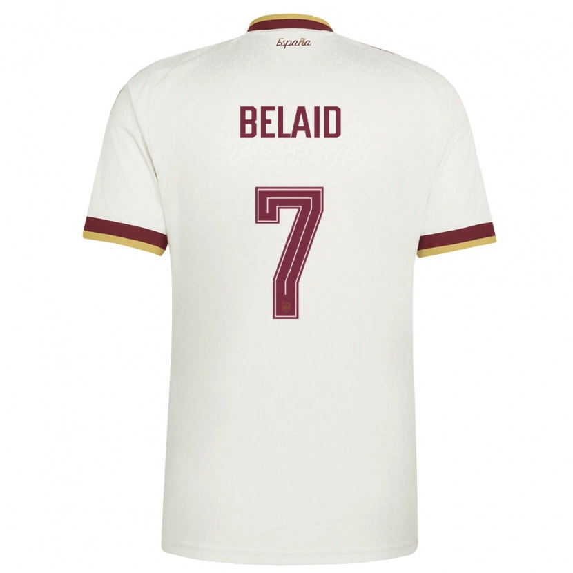 Danxen Barn Spanien Rayane Belaid #7 Off-White Burgund Bortatröja Matchtröjor 26-28 Tröjor T-Tröja