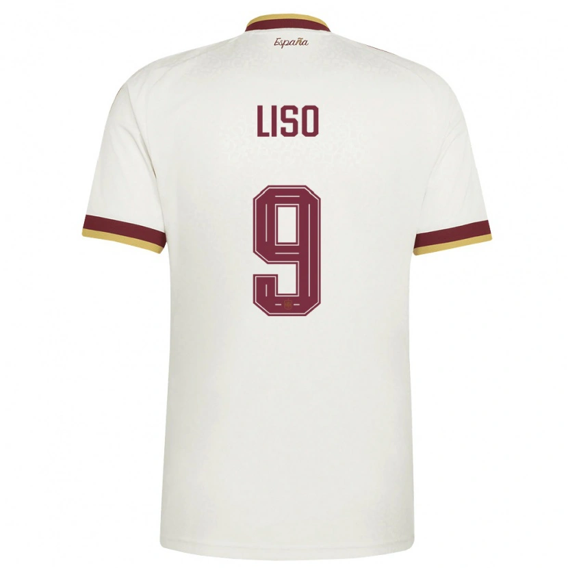 Danxen Barn Spanien Adrián Liso #9 Off-White Burgund Bortatröja Matchtröjor 26-28 Tröjor T-Tröja
