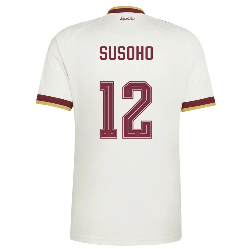 Danxen Barn Spanien Mahamadou Susoho #12 Off-White Burgund Bortatröja Matchtröjor 26-28 Tröjor T-Tröja