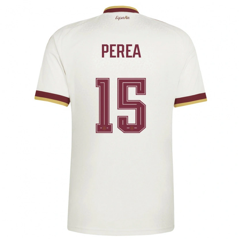 Danxen Barn Spanien Cristian Perea #15 Off-White Burgund Bortatröja Matchtröjor 26-28 Tröjor T-Tröja