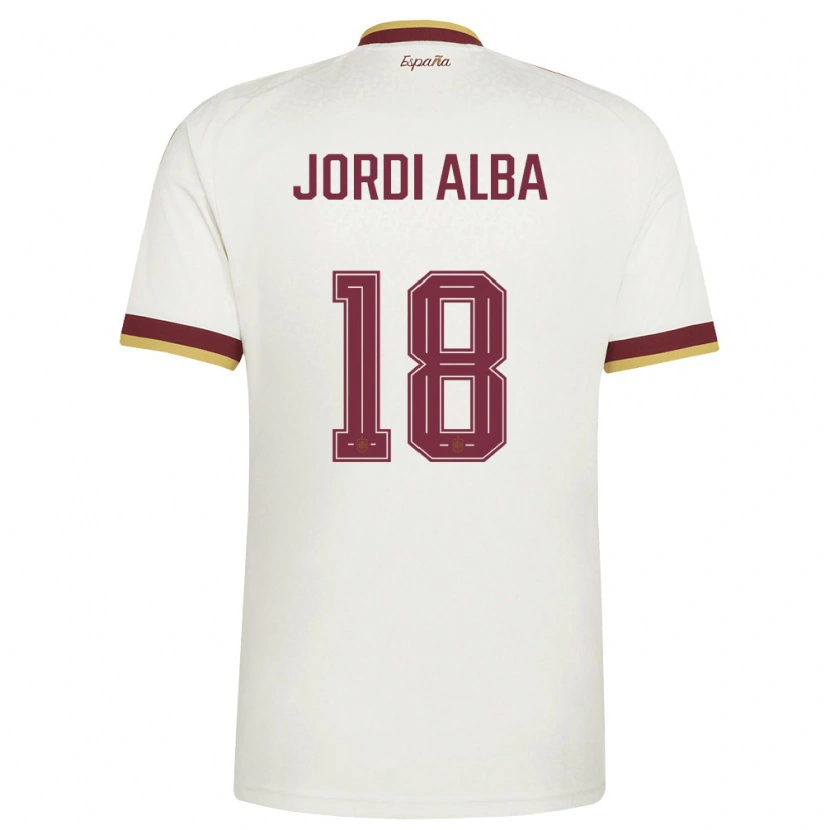 Danxen Barn Spanien Jordi Alba #18 Off-White Burgund Bortatröja Matchtröjor 26-28 Tröjor T-Tröja